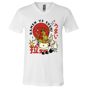 Ramen Vs Sushi Retro Japanese Food V-Neck T-Shirt