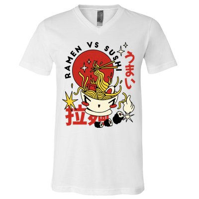 Ramen Vs Sushi Retro Japanese Food V-Neck T-Shirt