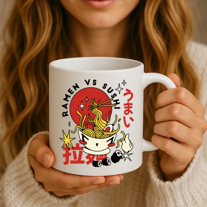 Ramen Vs Sushi Retro Japanese Food Mug