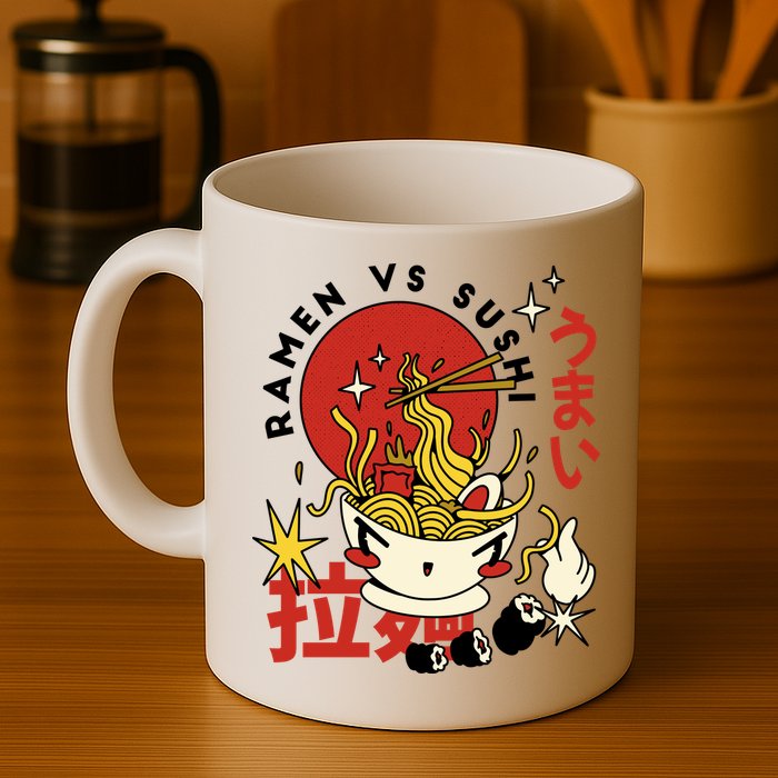 Ramen Vs Sushi Retro Japanese Food Mug