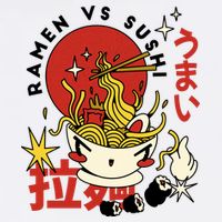 Ramen Vs Sushi Retro Japanese Food Flatbill Hat