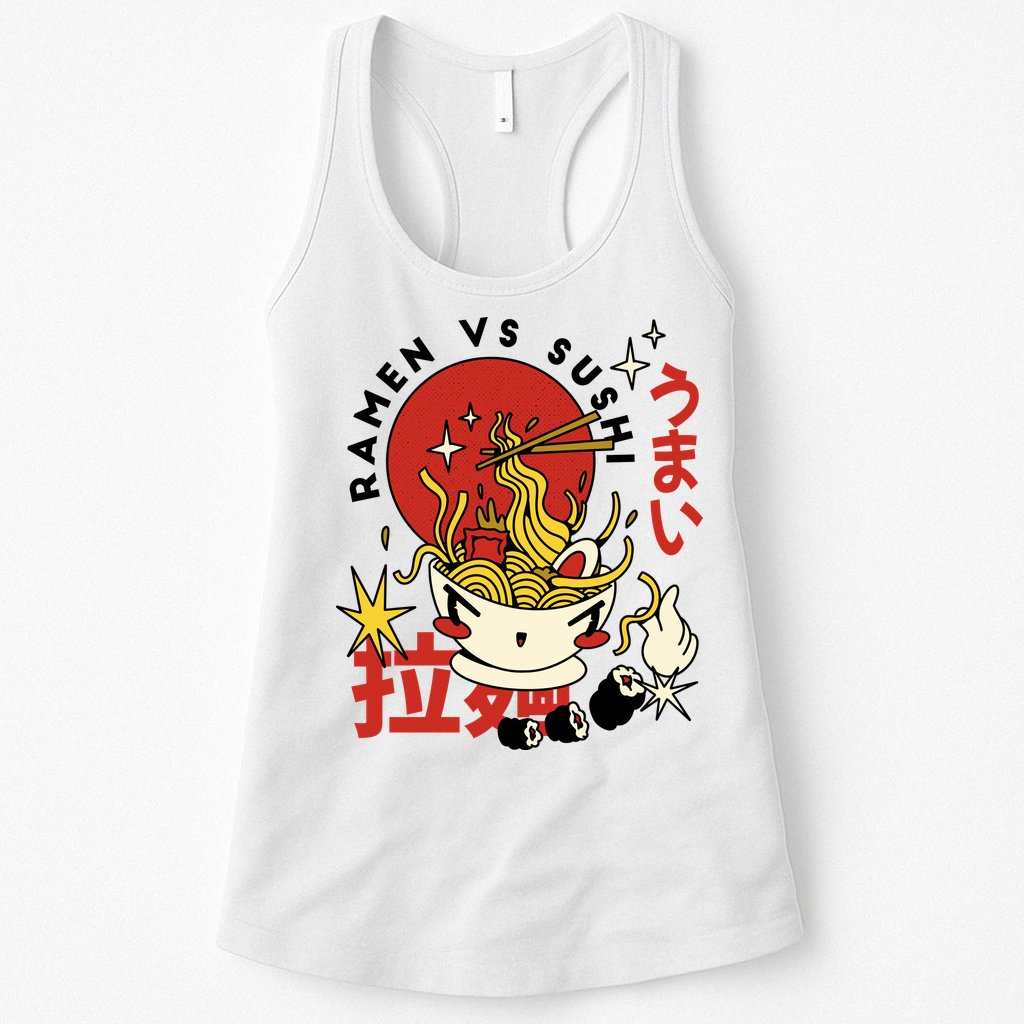 Ramen Vs Sushi Retro Japanese Food Womens Tank Top