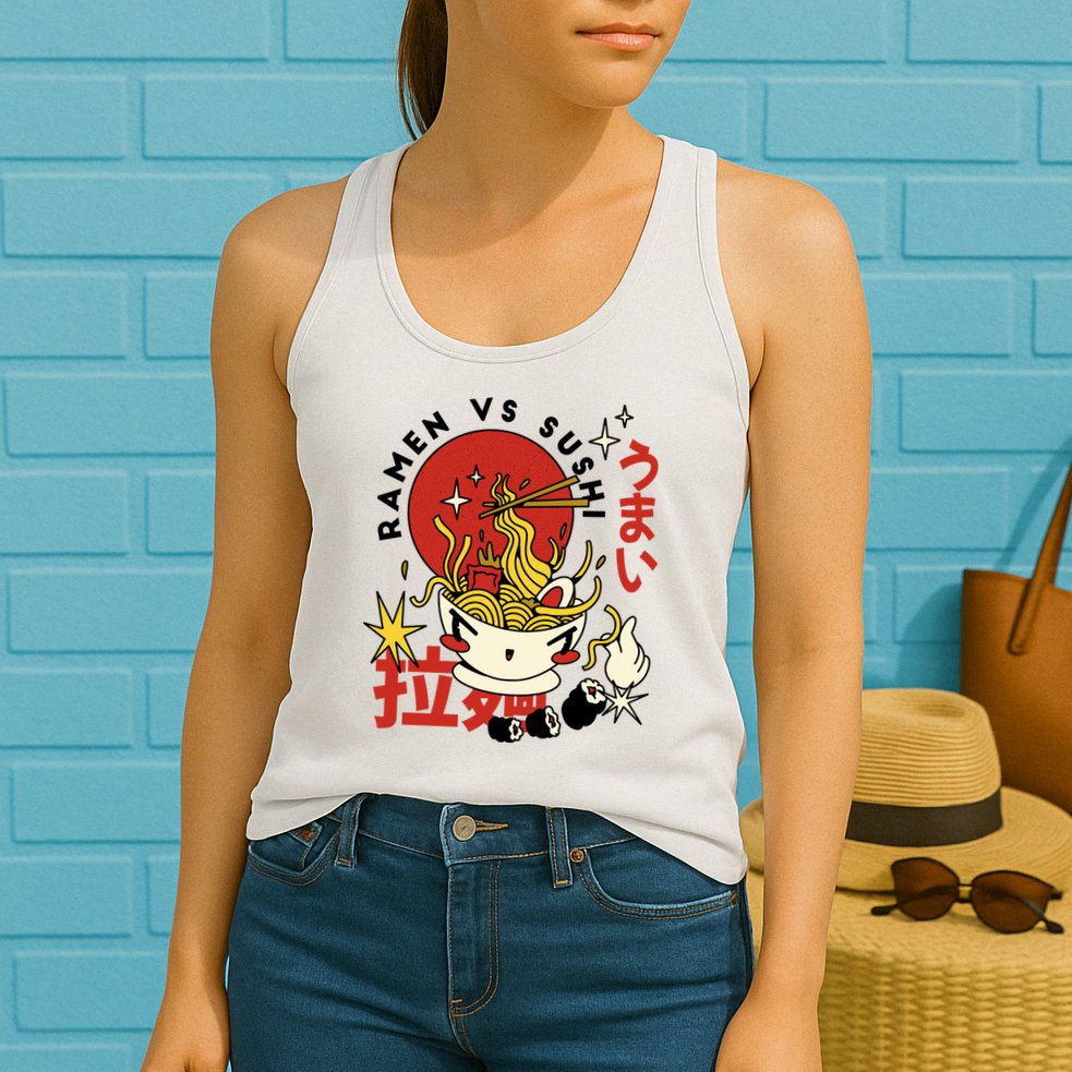 Ramen Vs Sushi Retro Japanese Food Womens Tank Top