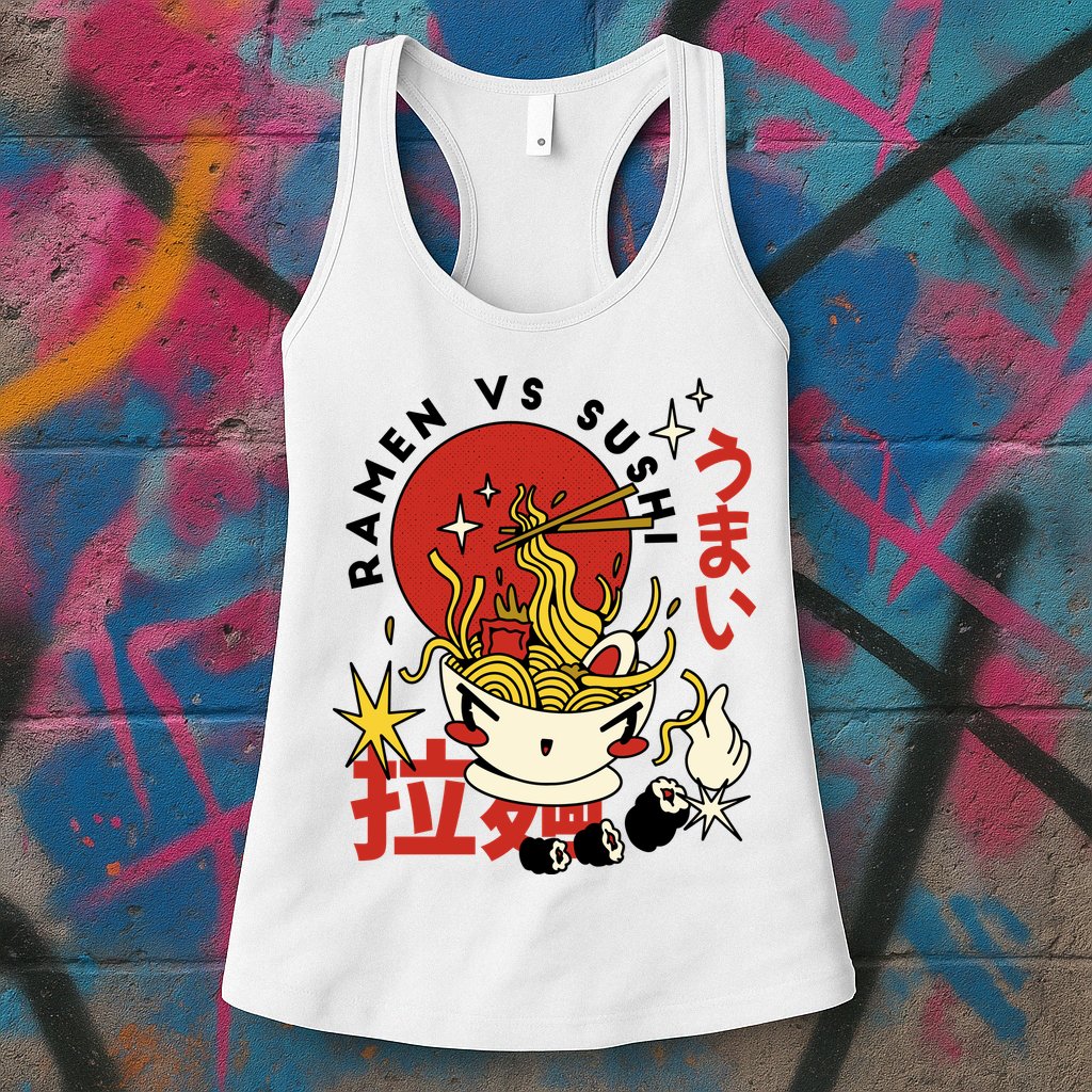 Ramen Vs Sushi Retro Japanese Food Womens Tank Top