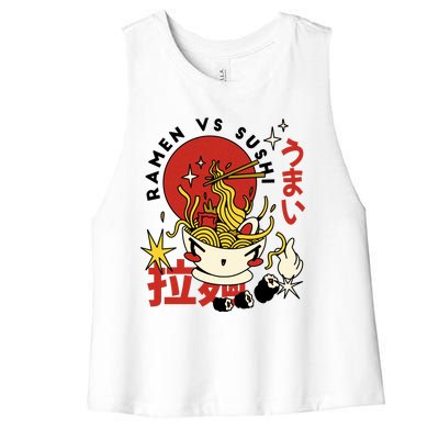 Ramen Vs Sushi Retro Japanese Food Women's Racerback Cropped Tank