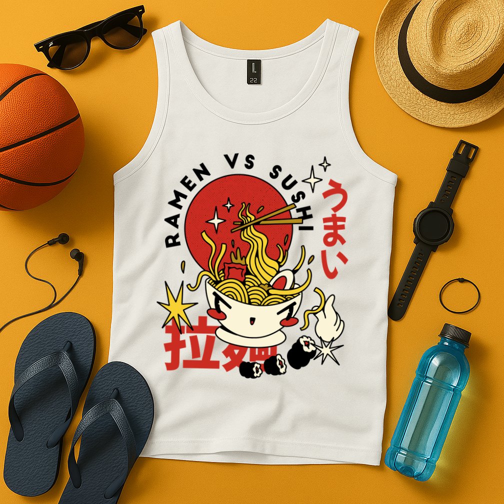 Ramen Vs Sushi Retro Japanese Food Tank Top
