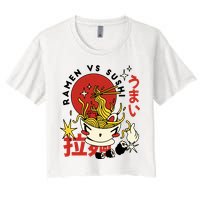 Ramen Vs Sushi Retro Japanese Food Women's Crop Top Tee
