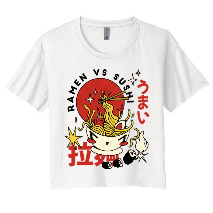 Ramen Vs Sushi Retro Japanese Food Women's Crop Top Tee