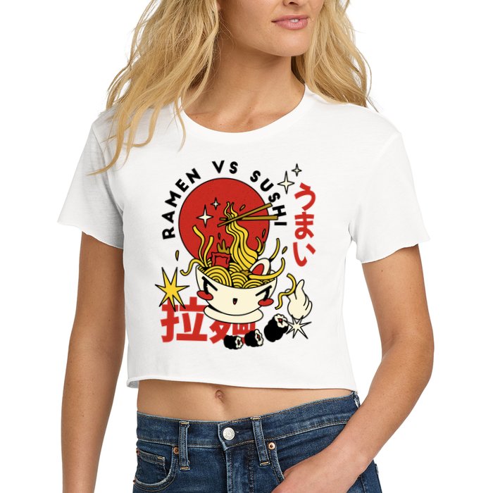 Ramen Vs Sushi Retro Japanese Food Women's Crop Top Tee