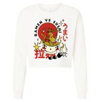 Ramen Vs Sushi Retro Japanese Food Cropped Pullover Crew