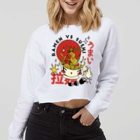 Ramen Vs Sushi Retro Japanese Food Cropped Pullover Crew