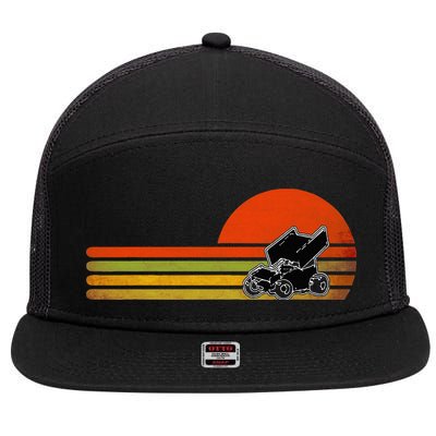 Retro Vintage Sprint Car Dirt Track Racing Distressed 7 Panel Mesh Trucker Snapback Hat