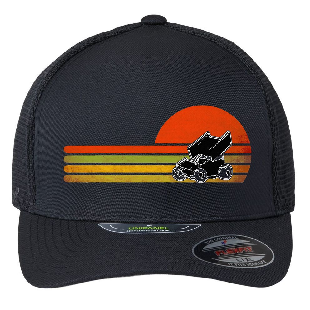 Retro Vintage Sprint Car Dirt Track Racing Distressed Flexfit Unipanel Trucker Cap