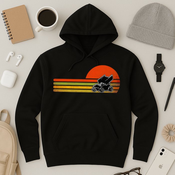 Retro Vintage Sprint Car Dirt Track Racing Distressed Hoodie