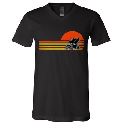 Retro Vintage Sprint Car Dirt Track Racing Distressed V-Neck T-Shirt