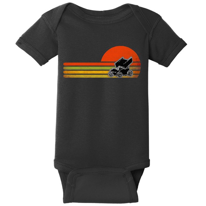 Retro Vintage Sprint Car Dirt Track Racing Distressed Baby Bodysuit