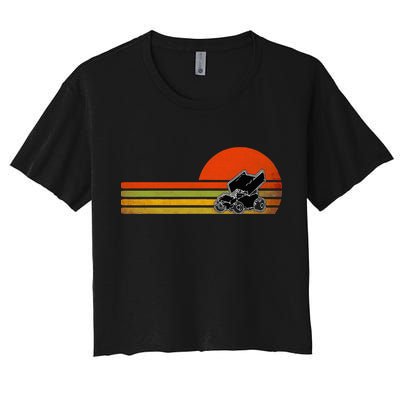 Retro Vintage Sprint Car Dirt Track Racing Distressed Women's Crop Top Tee