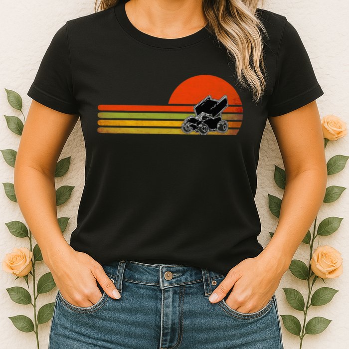 Retro Vintage Sprint Car Dirt Track Racing Distressed Womens T-Shirt