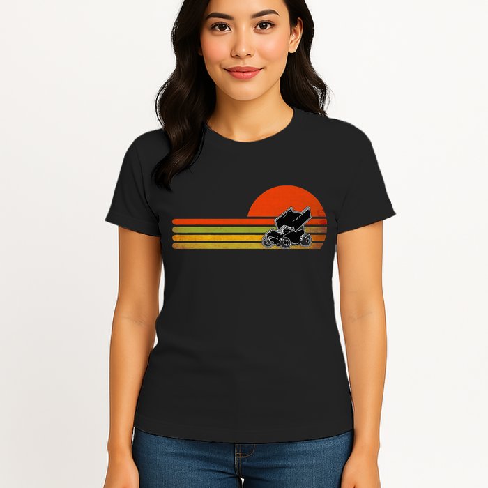 Retro Vintage Sprint Car Dirt Track Racing Distressed Womens T-Shirt