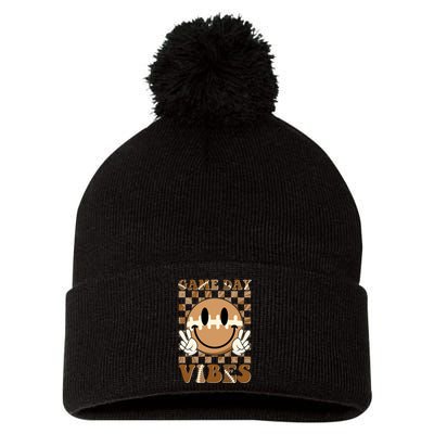 Retro Vintage Smiley Emoji Game Day Vibes Football Sports Fan Pom Pom 12in Knit Beanie