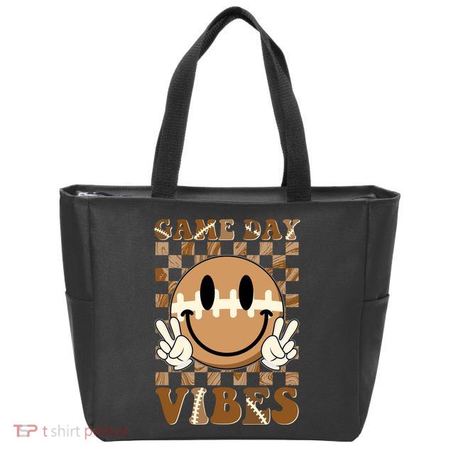 Retro Vintage Smiley Emoji Game Day Vibes Football Sports Fan Zip Tote Bag