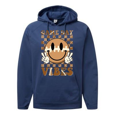 Retro Vintage Smiley Emoji Game Day Vibes Football Sports Fan Performance Fleece Hoodie