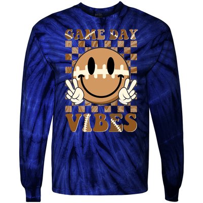 Retro Vintage Smiley Emoji Game Day Vibes Football Sports Fan Tie-Dye Long Sleeve Shirt