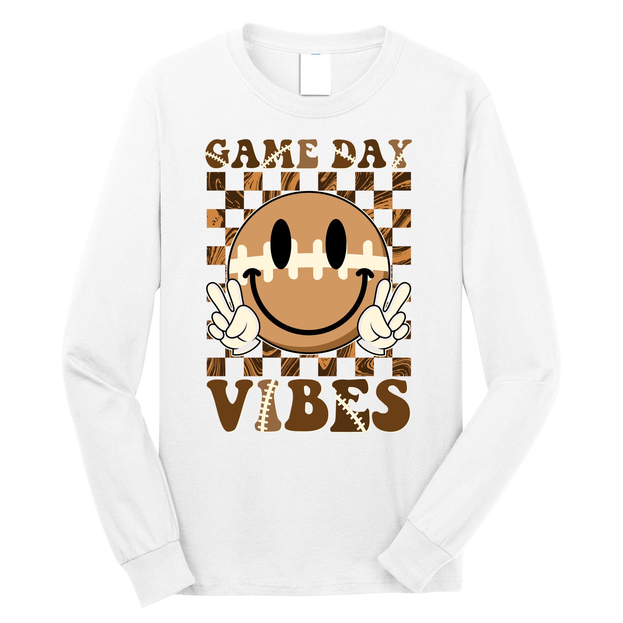 Retro Vintage Smiley Emoji Game Day Vibes Football Sports Fan Long Sleeve Shirt