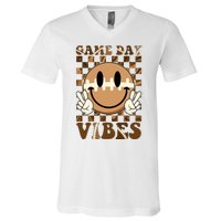 Retro Vintage Smiley Emoji Game Day Vibes Football Sports Fan V-Neck T-Shirt