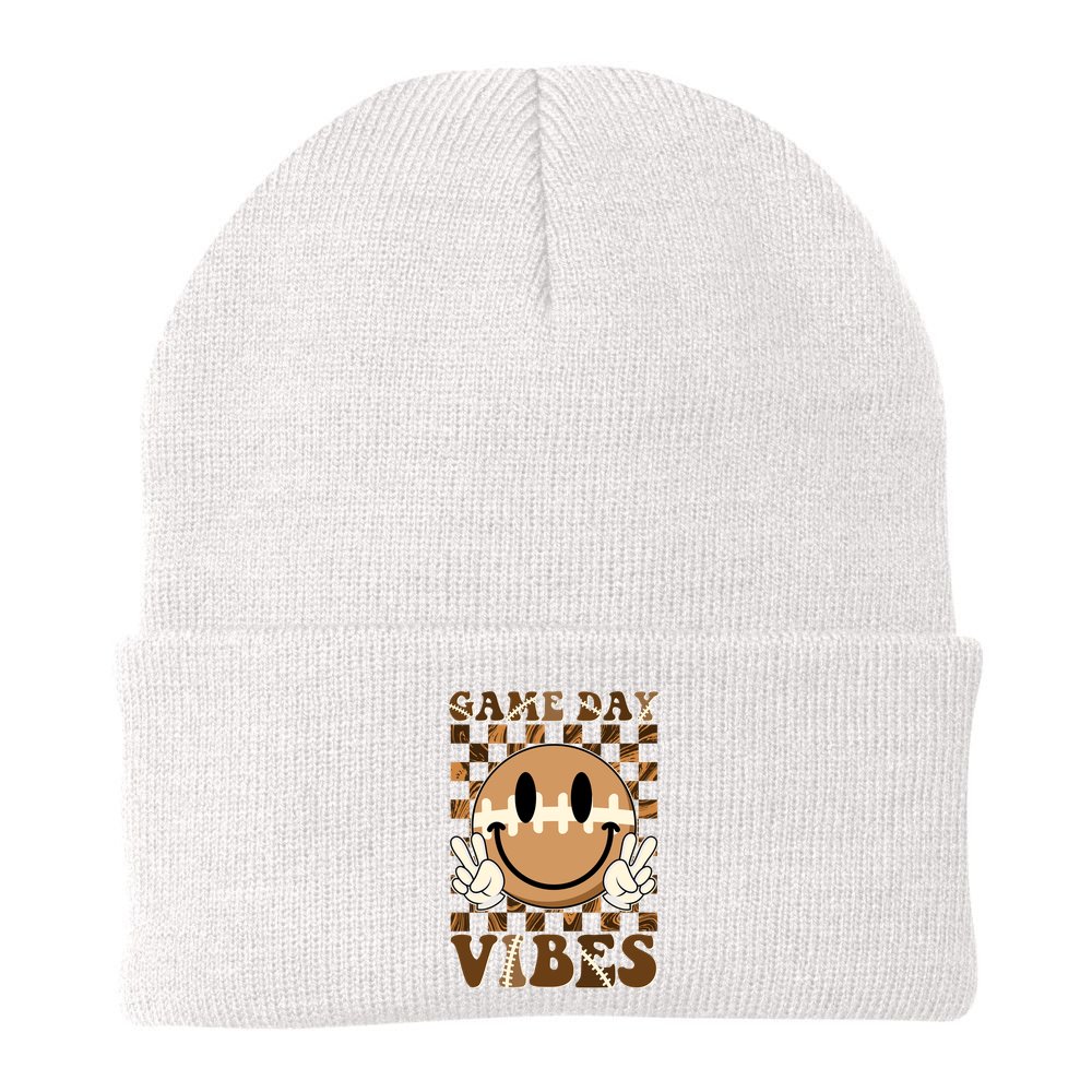 Retro Vintage Smiley Emoji Game Day Vibes Football Sports Fan Beanie