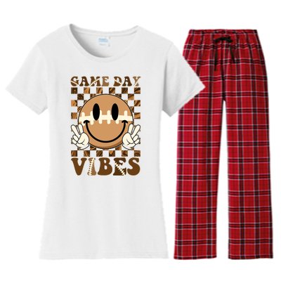 Retro Vintage Smiley Emoji Game Day Vibes Football Sports Fan Women's Flannel Pajama Set