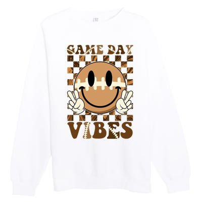 Retro Vintage Smiley Emoji Game Day Vibes Football Sports Fan Premium Crewneck Sweatshirt