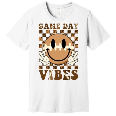 Retro Vintage Smiley Emoji Game Day Vibes Football Sports Fan Premium T-Shirt