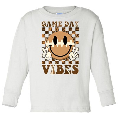 Retro Vintage Smiley Emoji Game Day Vibes Football Sports Fan Toddler Long Sleeve Shirt