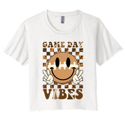Retro Vintage Smiley Emoji Game Day Vibes Football Sports Fan Crop Top