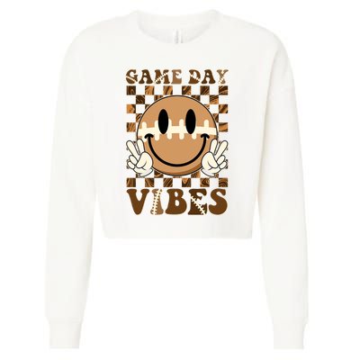 Retro Vintage Smiley Emoji Game Day Vibes Football Sports Fan Cropped Pullover Crew