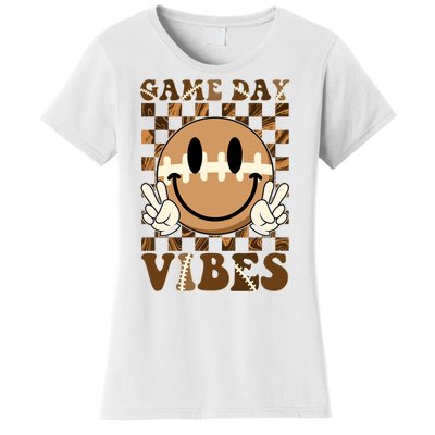 Retro Vintage Smiley Emoji Game Day Vibes Football Sports Fan Women's T-Shirt