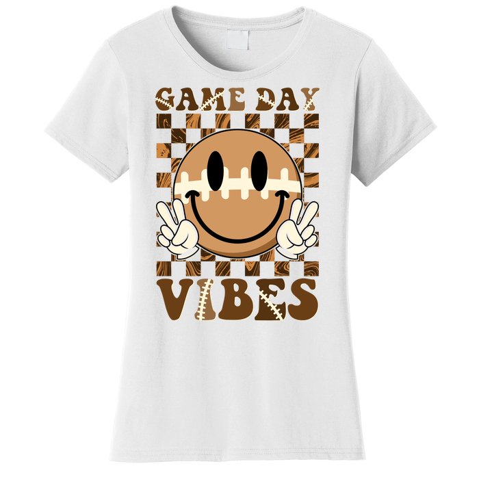 Retro Vintage Smiley Emoji Game Day Vibes Football Sports Fan Women's T-Shirt