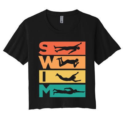 Retro Vintage Swimming Gift For Swimmers Women's Crop Top Tee