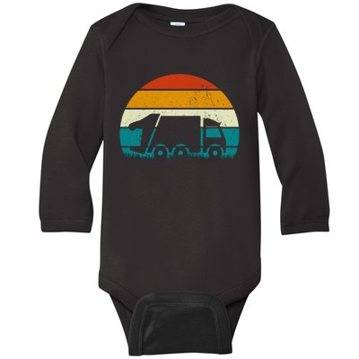 Retro Vintage Sunset Recycling Trash Kids Garbage Truck Gift Baby Long Sleeve Bodysuit