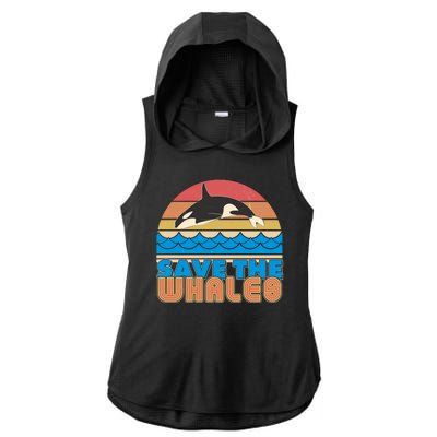 Retro Vintage Save The Whales Leaping Orca Killer Whale Ladies PosiCharge Tri-Blend Wicking Draft Hoodie Tank