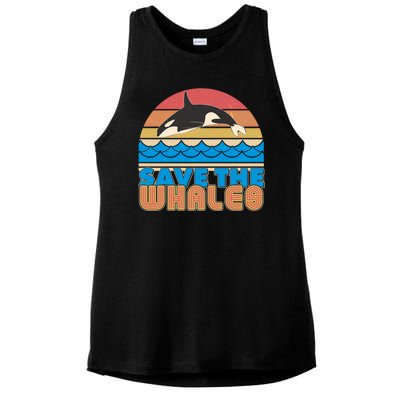 Retro Vintage Save The Whales Leaping Orca Killer Whale Ladies PosiCharge Tri-Blend Wicking Tank