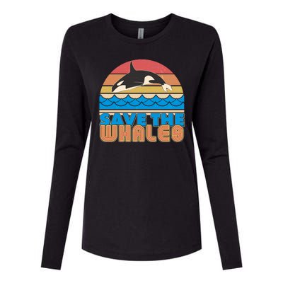 Retro Vintage Save The Whales Leaping Orca Killer Whale Womens Cotton Relaxed Long Sleeve T-Shirt