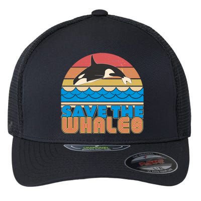 Retro Vintage Save The Whales Leaping Orca Killer Whale Flexfit Unipanel Trucker Cap