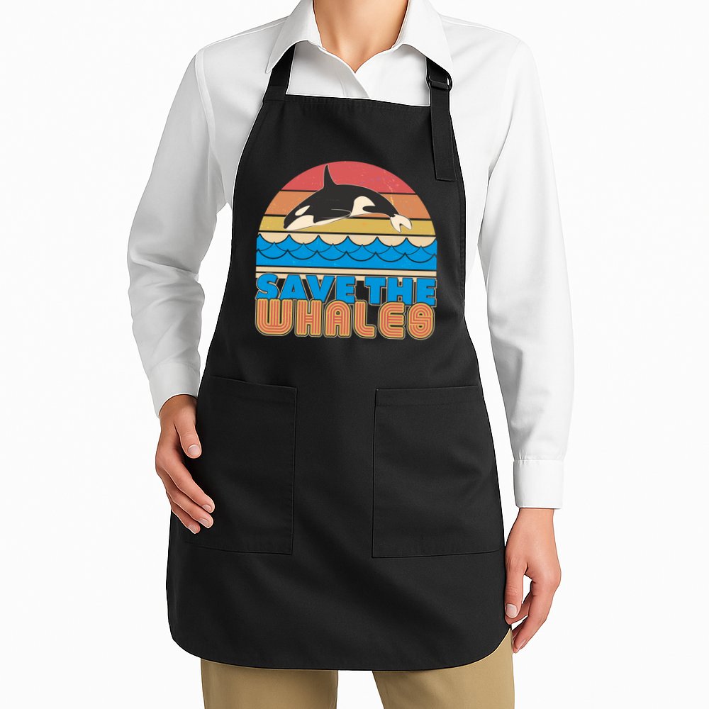 Retro Vintage Save The Whales Leaping Orca Killer Whale Apron