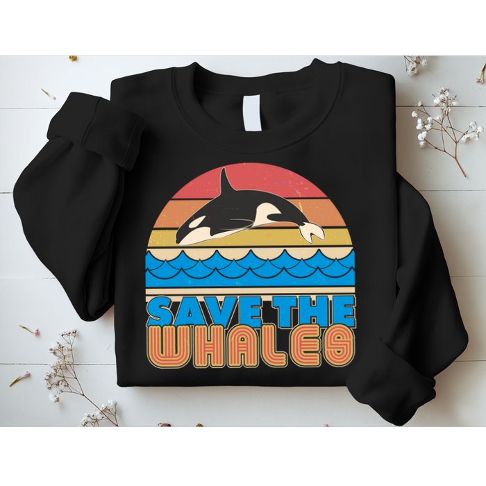 Retro Vintage Save The Whales Leaping Orca Killer Whale Sweatshirt