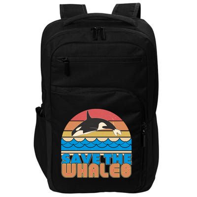 Retro Vintage Save The Whales Leaping Orca Killer Whale Impact Tech Backpack