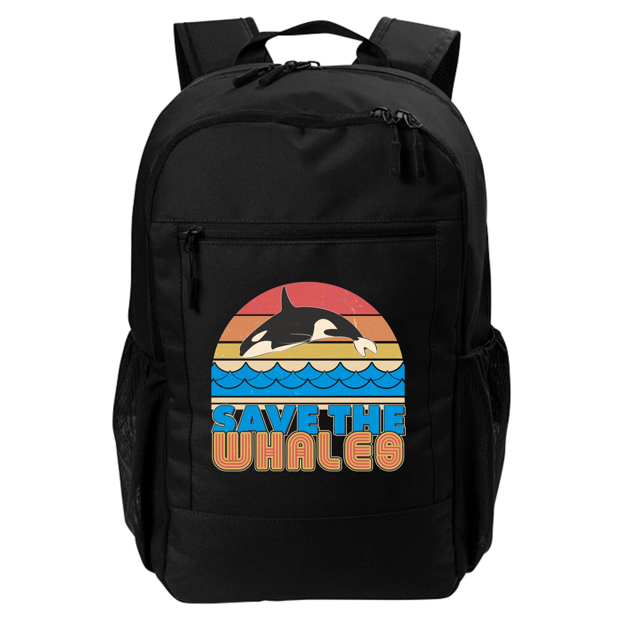 Retro Vintage Save The Whales Leaping Orca Killer Whale Backpack