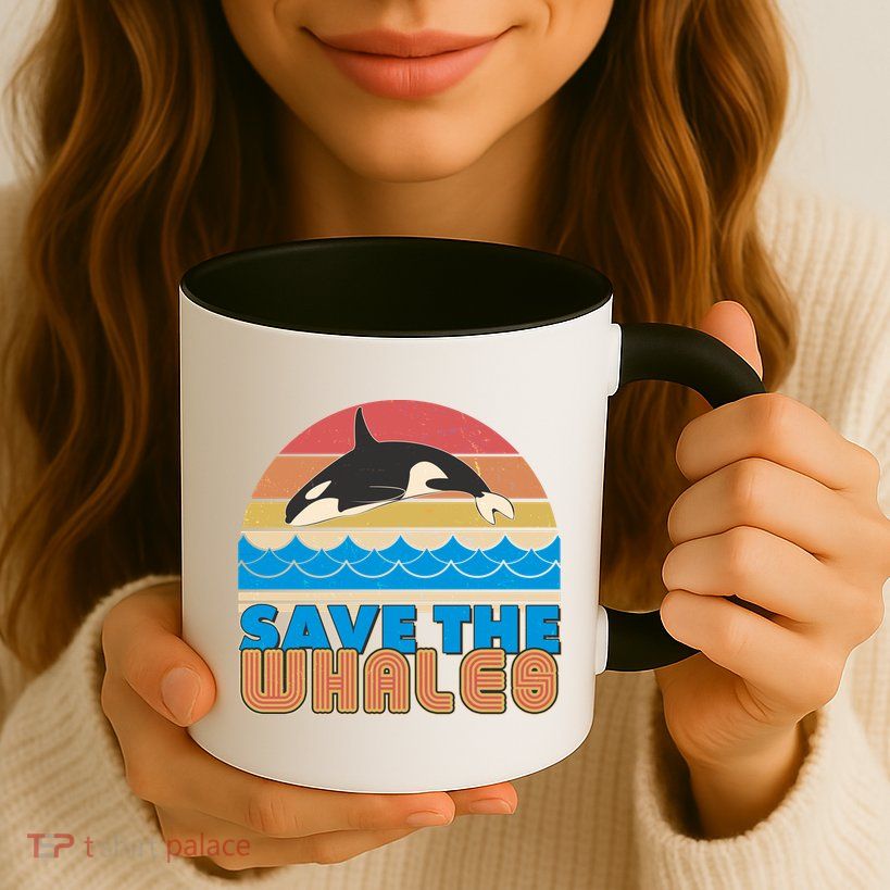 Retro Vintage Save The Whales Leaping Orca Killer Whale Mug
