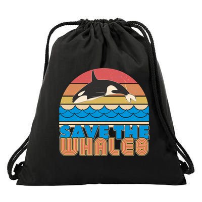 Retro Vintage Save The Whales Leaping Orca Killer Whale Drawstring Bag